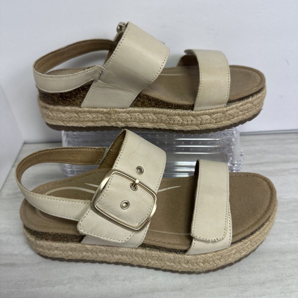 Women's Leather Aetrex Arch Support Platform Sandals Beige Size 7 EU 38